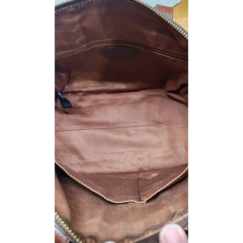 Fossil Brown Croc Embossed Leather Satchel Handbag SHB1140 Brass Hardware
